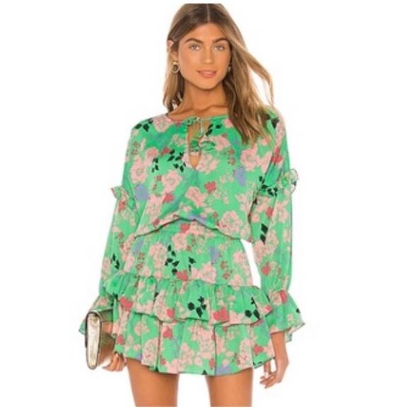 Misa Los Angeles Dresses & Skirts - MISA Los Angeles Amalya Green Floral Tiered Ruffle Mini Dress XS Boho
